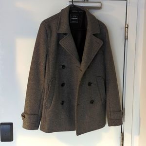 Topman Wool Peacot; Gray, Slim Medium